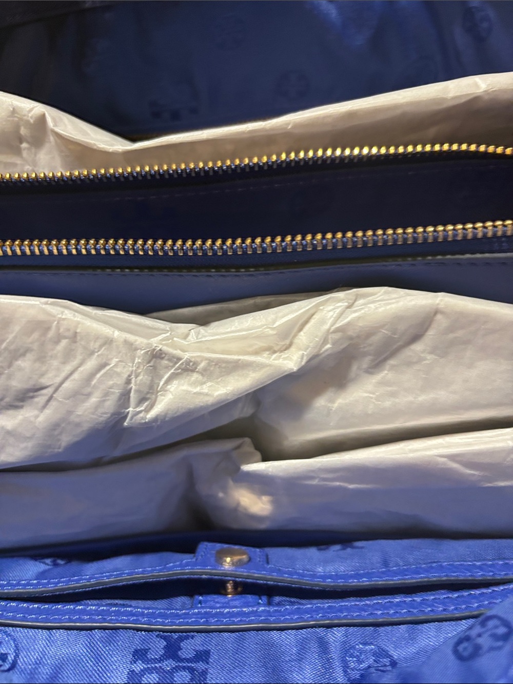 Tory Burch Harper Tote Cobalt Blue Pebbled Leather Shoulder Bag - Picture 6 of 16